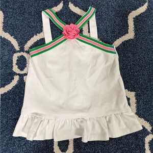 Janie and Jack White Tank Top with Pink Flower and Green Stripes